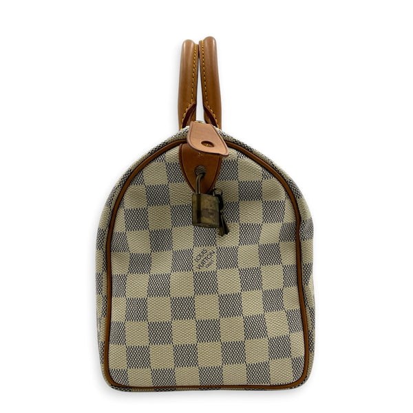 Speedy 25 Damier Azur Top Handle Bag in Coated Canvas, Gold hardware