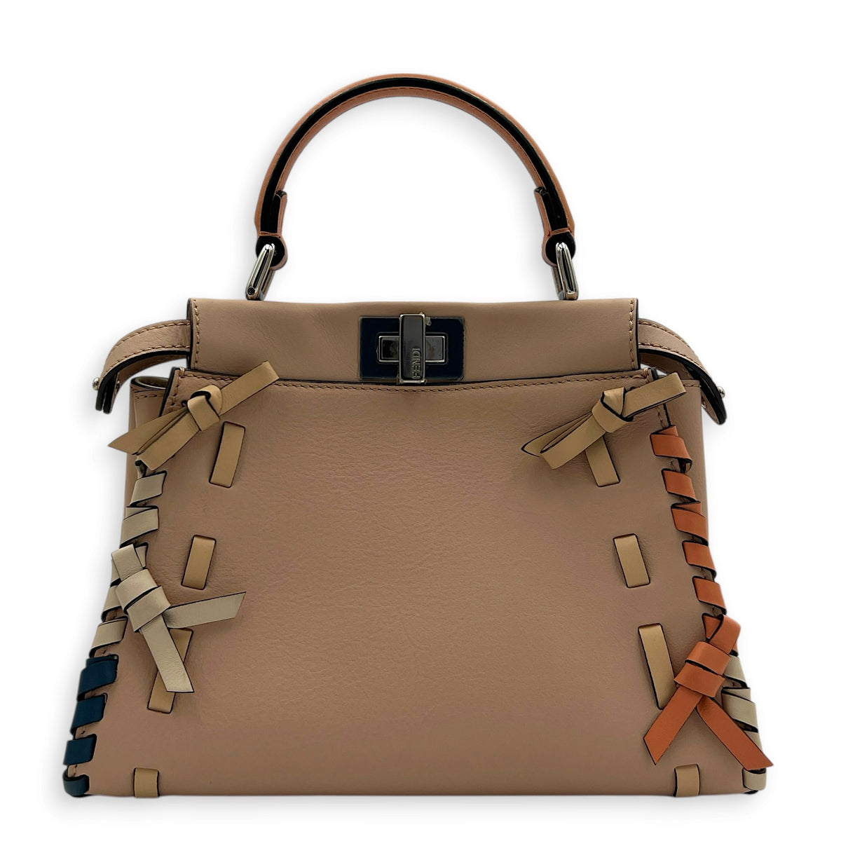 Peekaboo Mini Whipstitch Top Handle Bag in Calfskin, Palladium hardware