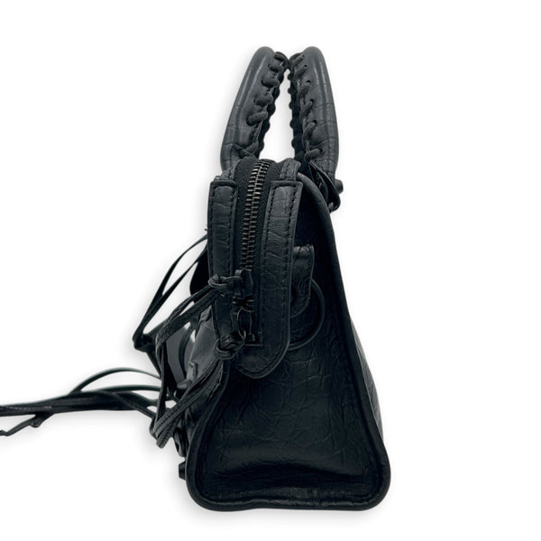 City Top Handle Bag Mini Black in Crocodile Embossed Calfskin, Monochrome hardware