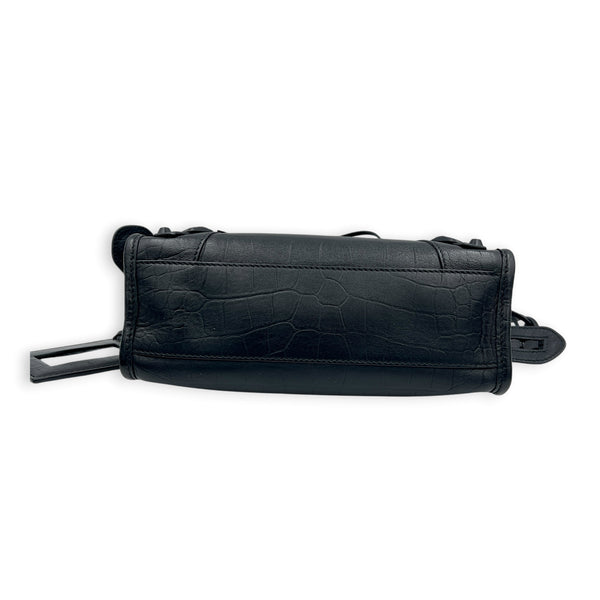 City Top Handle Bag Mini Black in Crocodile Embossed Calfskin, Monochrome hardware