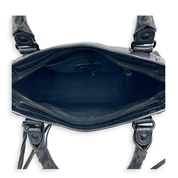 City Top Handle Bag Mini Black in Crocodile Embossed Calfskin, Monochrome hardware