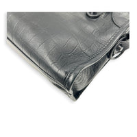 City Top Handle Bag Mini Black in Crocodile Embossed Calfskin, Monochrome hardware