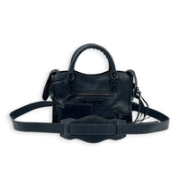 City Top Handle Bag Mini Black in Crocodile Embossed Calfskin, Monochrome hardware