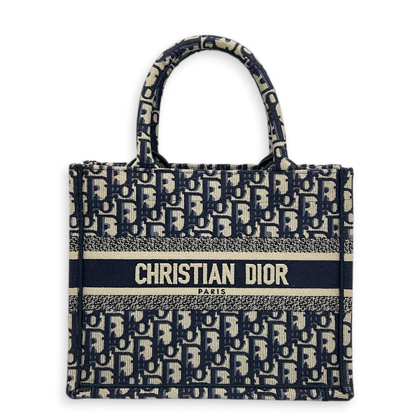 Book Tote Small Blue Tote Bag in Jacquard,  hardware