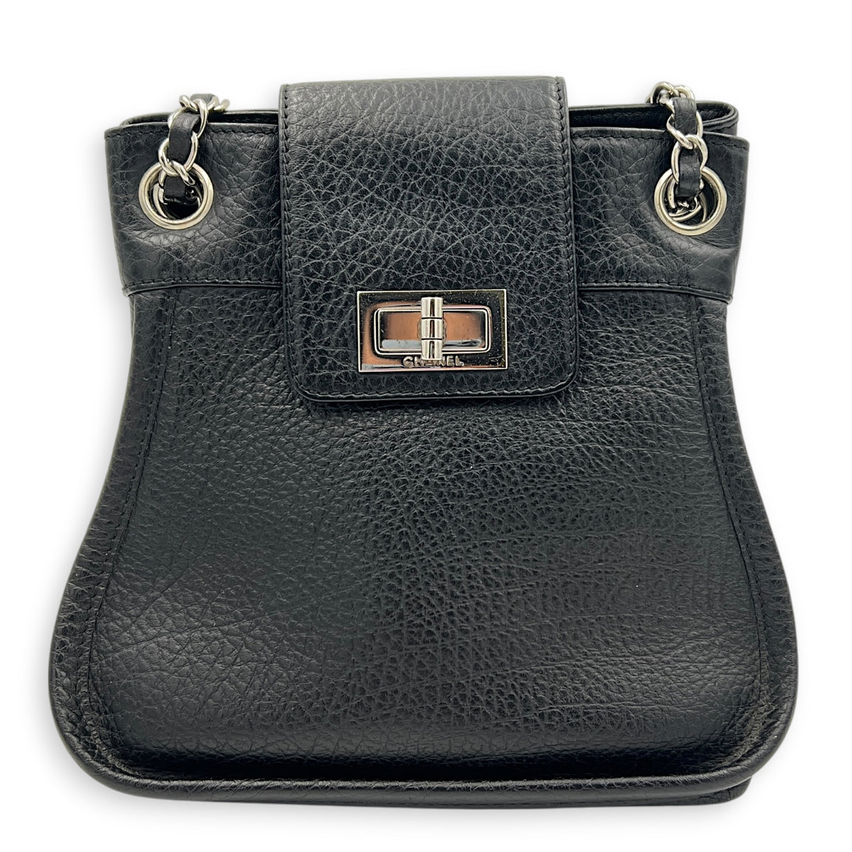 2.55 Shoulder Bag Black in Calfskin, Silver hardware