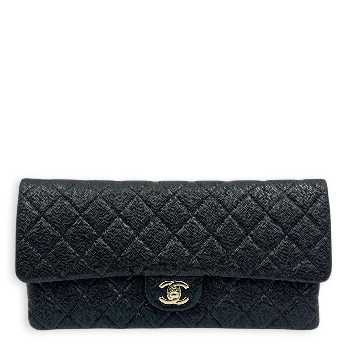 CC Quilted Clutch Black in Caviar Leather, Gold hardware