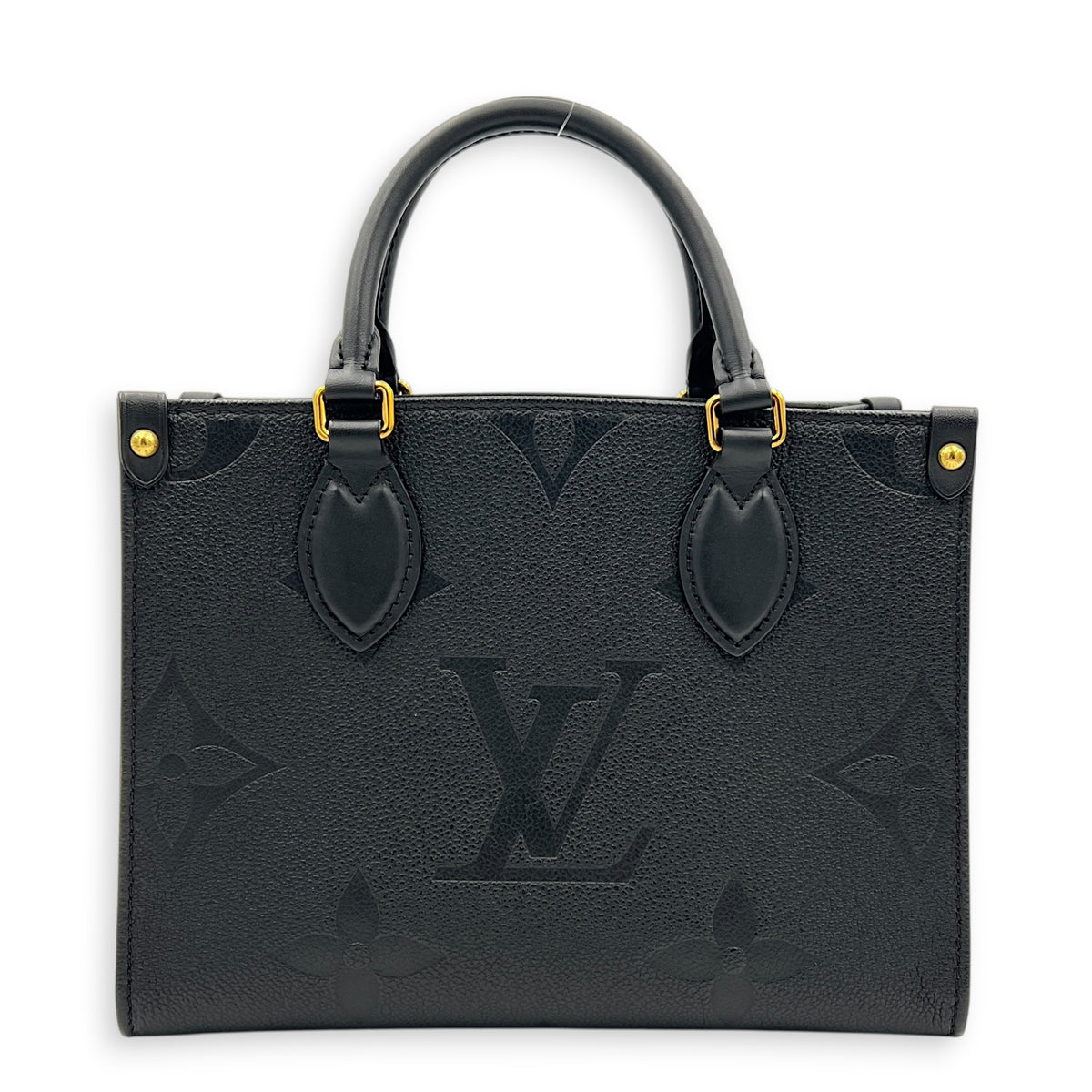 OnTheGo PM Black Tote Bag in Monogram Empreinte Leather, Gold hardware