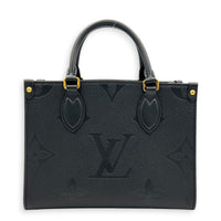 OnTheGo PM Black Tote Bag in Monogram Empreinte Leather, Gold hardware