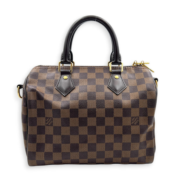 Speedy Bandouliere Top Handle Bag 25 Brown in Coated Canvas, Gold hardware