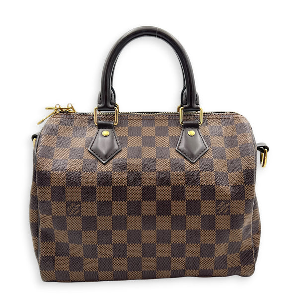 Speedy Bandouliere Top Handle Bag 25 Brown in Coated Canvas, Gold hardware