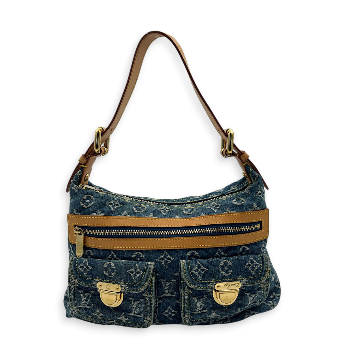 Baggy  Shoulder Bag Blue in Denim, Gold hardware