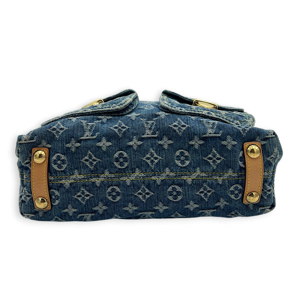 Baggy  Shoulder Bag Blue in Denim, Gold hardware
