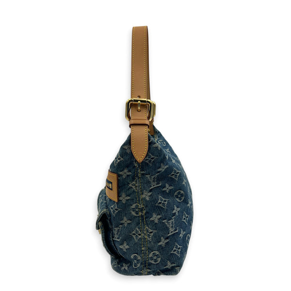 Baggy  Shoulder Bag Blue in Denim, Gold hardware