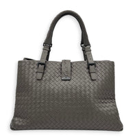 Roma Grey Tote Bag in Intrecciato Leather, Ruthenium hardware