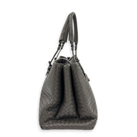 Roma Grey Tote Bag in Intrecciato Leather, Ruthenium hardware