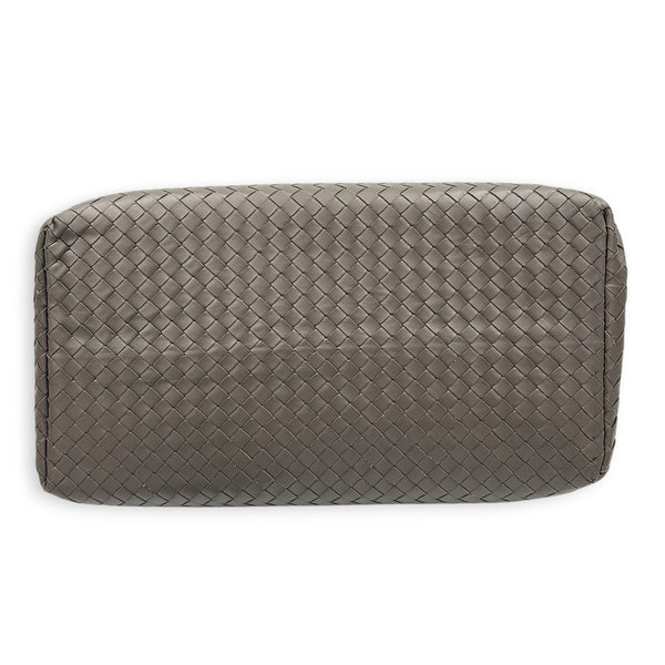 Roma Grey Tote Bag in Intrecciato Leather, Ruthenium hardware