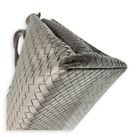 Roma Grey Tote Bag in Intrecciato Leather, Ruthenium hardware