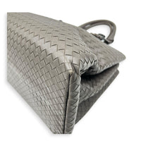 Roma Grey Tote Bag in Intrecciato Leather, Ruthenium hardware
