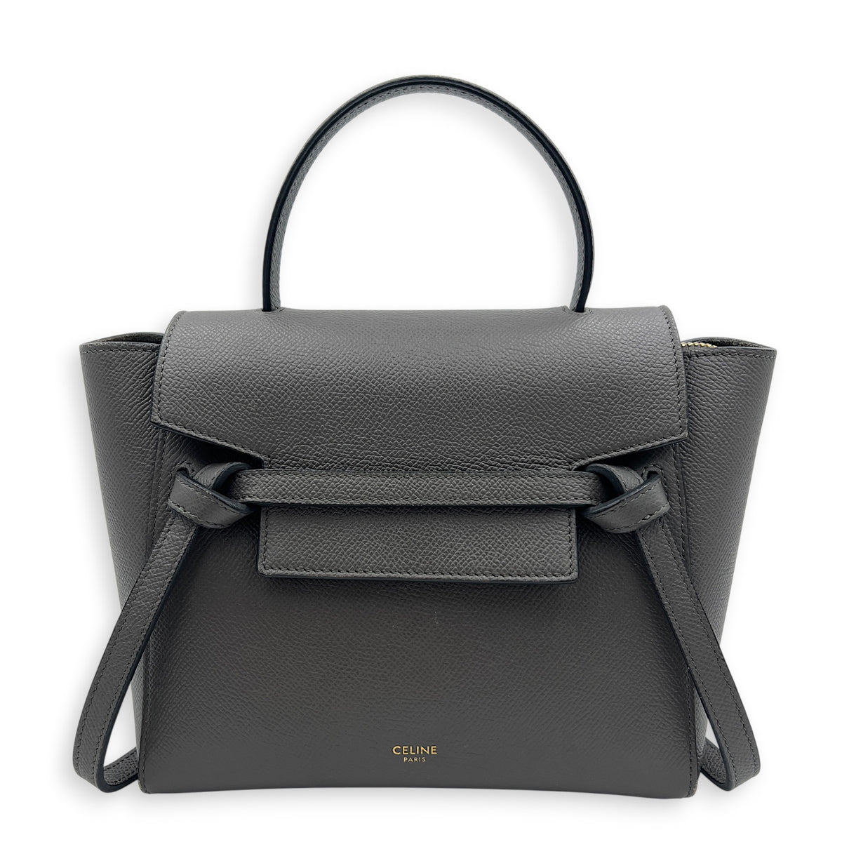 Belt Nano Grey Top Handle Bag in, Gold hardware