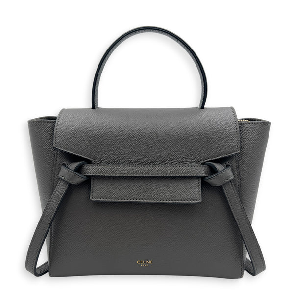 Belt Nano Grey Top Handle Bag in, Gold hardware