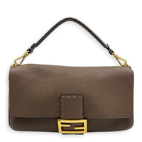 Baguette Large Brown Shoulder Bag in Calfskin, Gold hardware