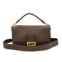Baguette Large Brown Shoulder Bag in Calfskin, Gold hardware