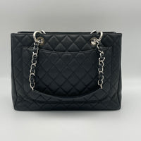 GST Grand Shopping Black Tote Bag in Caviar Leather, Silver hardware